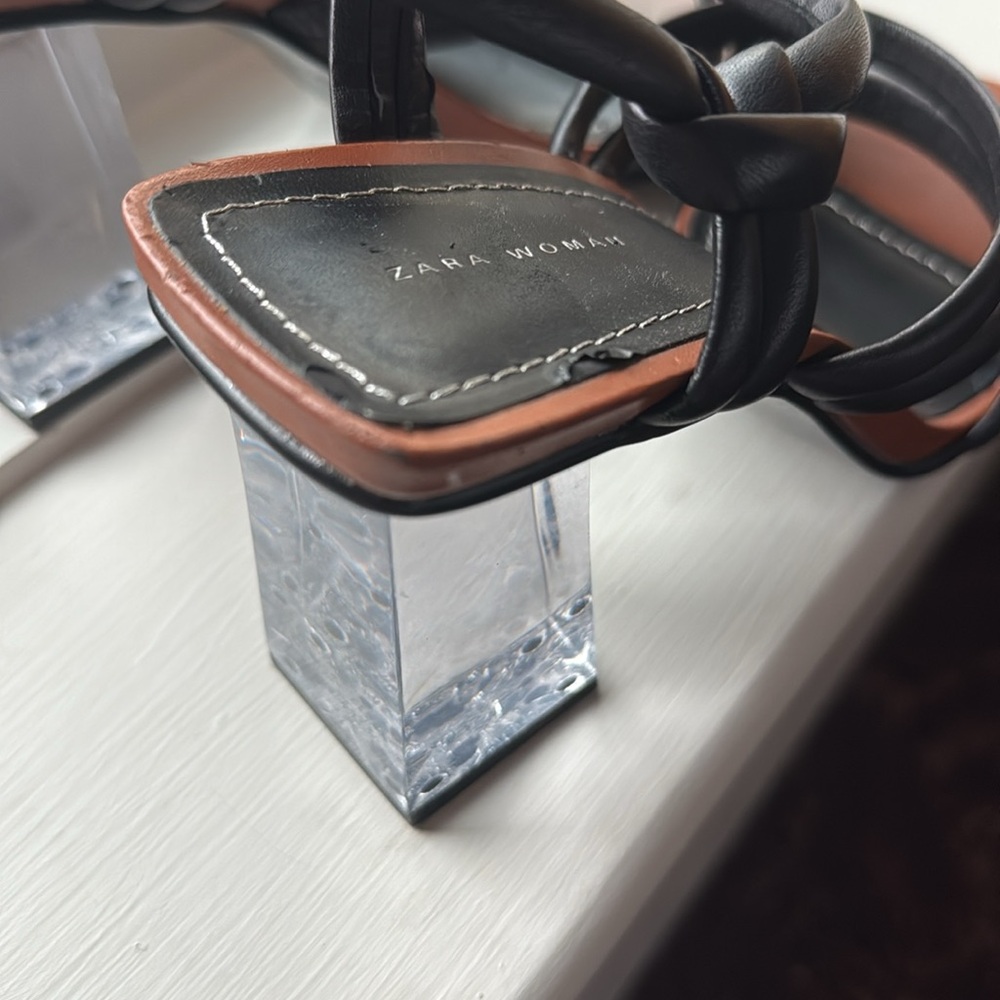 Zara Lucite heel Black Brown leather sandal (1537) - Picture 8 of 10